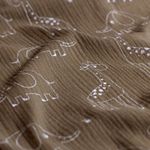 Mousseline de coton - Éléphant et girafe sur taupe