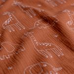 Mousseline de coton - Élément et girafe sur bois de rose