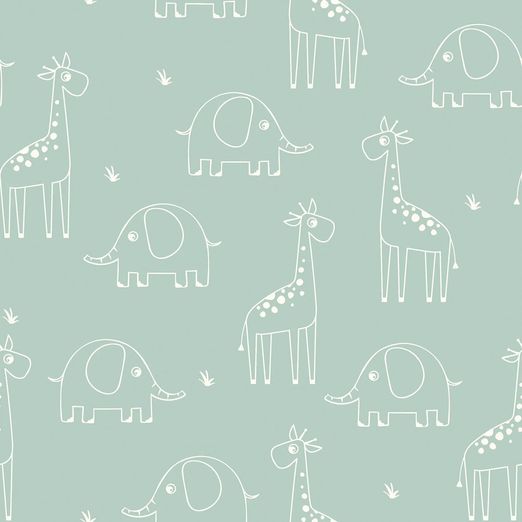 Baumwolle Musselin - Elefant und Giraffe auf Mint