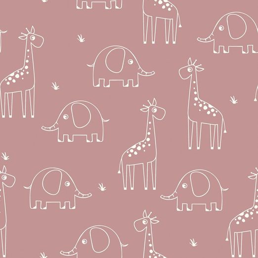 Baumwolle Musselin - Elefant und Giraffe auf Hellmauve