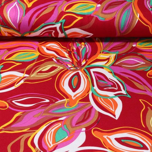 Jersey de viscose - Grandes fleurs Rouge