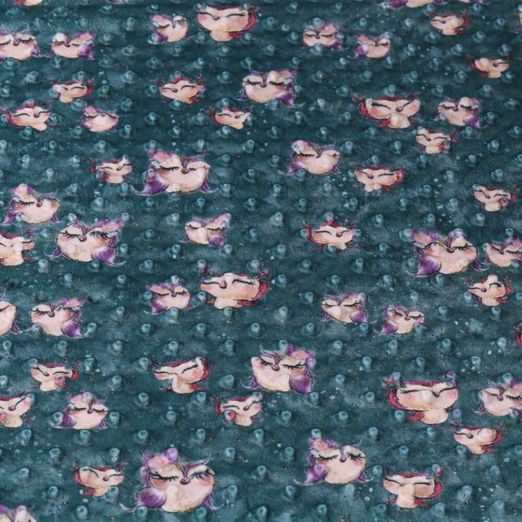 Fleece Minky - Digitaldruck Kleine Eulen Petrol