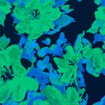 Viskoosijersey - Hibiskuksen kukat sinivihreä