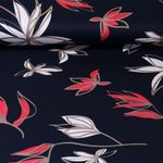 Baumwolle - Satin Stretch Blatt und Blüte Navy