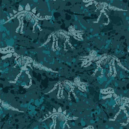 Sommersweat French Terry - Dinoskelette Petrol