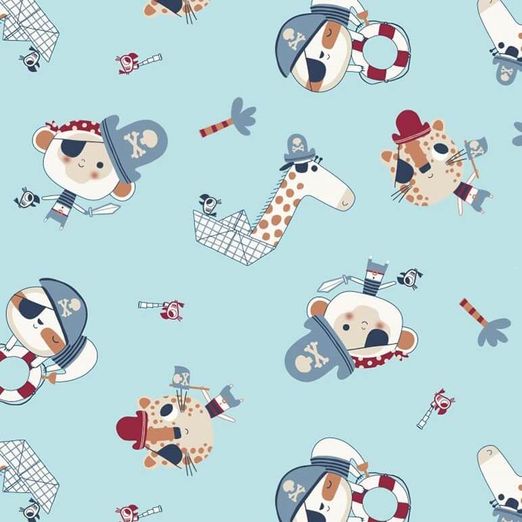 Baumwolle Popeline - Kleine Piratentiere auf Hellblau