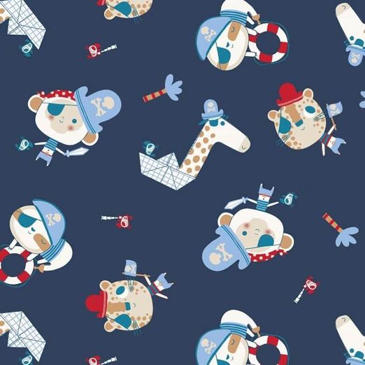 Baumwolle Popeline - Kleine Piratentiere auf Marine