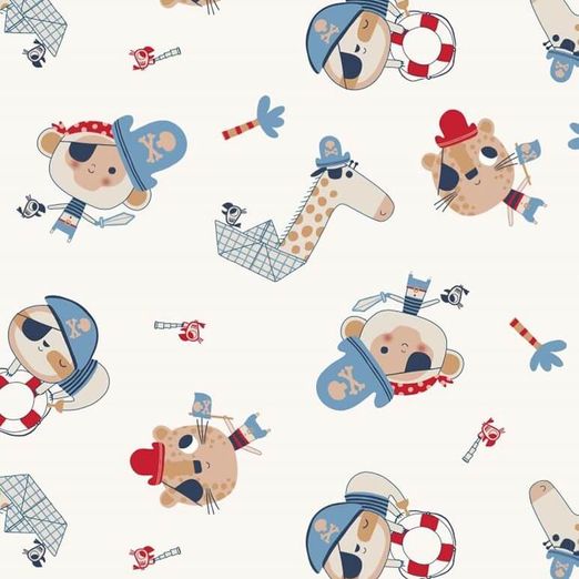 Baumwolle Popeline - Kleine Piratentiere auf Ecru Baumwolle Popeline - Kleine Piratentiere auf Ecru