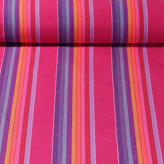 Toile canevas Jacquard – Tissu mexicain rayé Teinté dans la masse Fuschsia