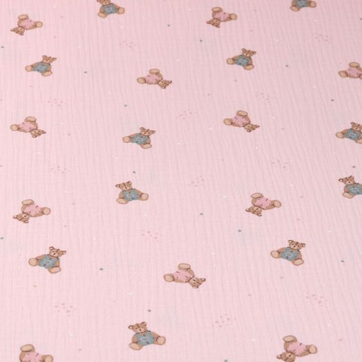 Musselin - Bären auf Rosa