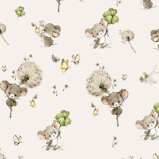 Jersey - Digitaldruck Glücksmaus auf Ecru