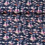 Viskoseleinen - Blütenzweige Aquarell Navy