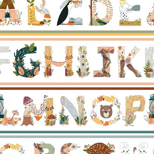 Baumwolle Popeline - Bunte Buchstaben Weiß Baumwolle Popeline - Bunte Buchstaben Weiß