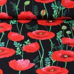 Baumwolle Popeline - Digitaldruck Mohnblumen Schwarz