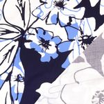 Viscose Poplin - Grote Bladeren en Bloemen Wit Jeansblauw