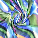 Jersey côtelé - Impression numérique vagues vert multicolore