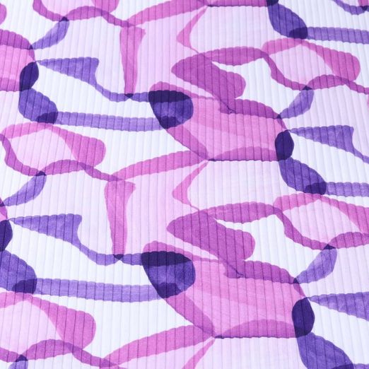 Baumwolle Rippjersey Digitaldruck - Retro Ecru Lila