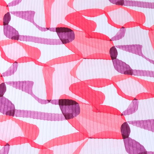 Baumwolle Rippjersey Digitaldruck - Retro Ecru Rot