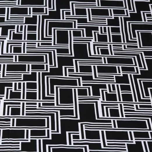 Viskose Popeline - Geo Weiß auf Schwarz