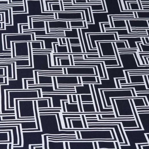 Viskose Popeline - Geo Weiß auf Navy