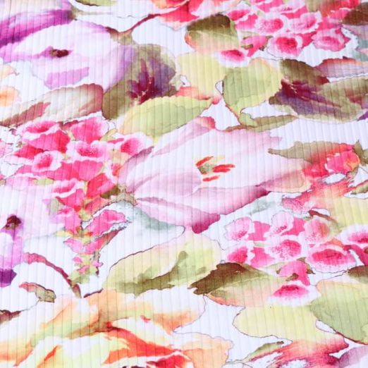 Baumwolle Rippjersey Digitaldruck - Aquarellblumen Gelb