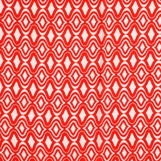Viskose Popeline - Welllen Retro Rot auf Weiß Viskose Popeline - Welllen Retro Rot auf Weiß