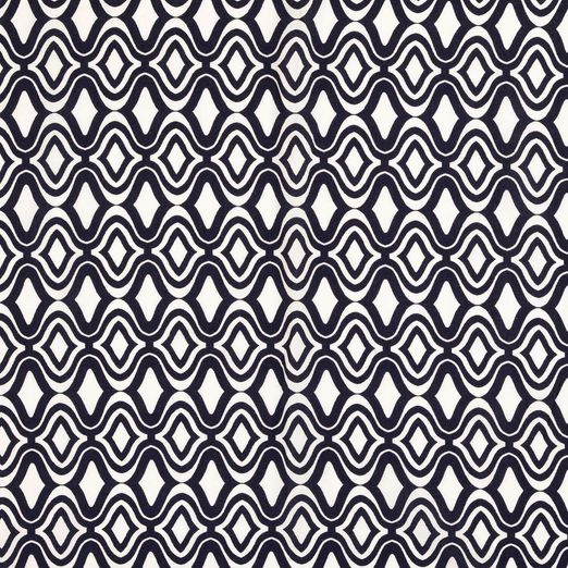 Viskose Popeline - Welllen Retro Navy auf Weiß Viskose Popeline - Welllen Retro Navy auf Weiß
