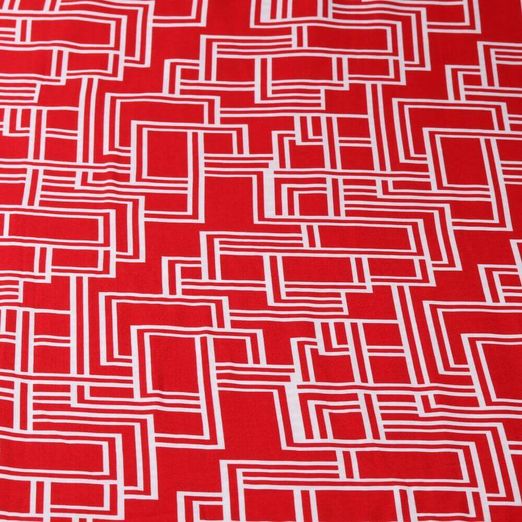 Viskose Popeline - Geo Weiß auf Rot