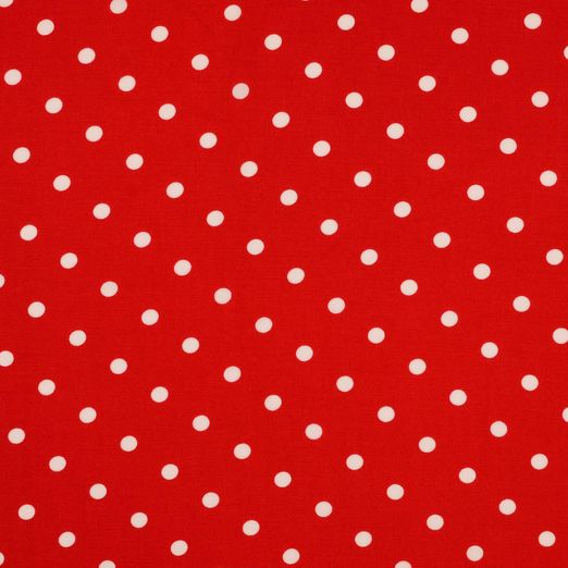 Viskose Popeline - Große Punkte Weiß auf Rot