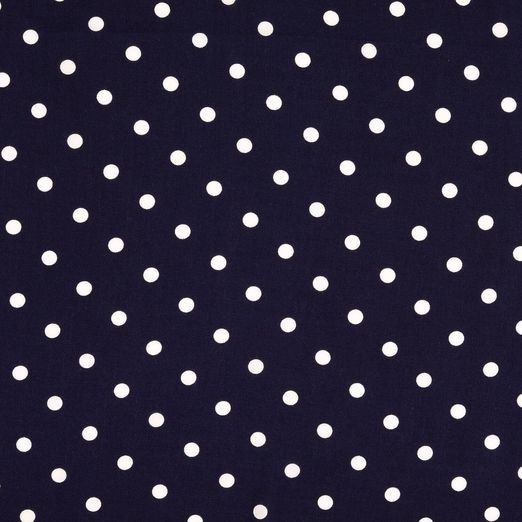 Viskose Popeline - Große Punkte Weiß auf Navy