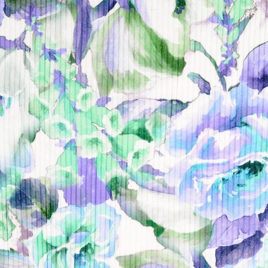 Baumwolle Rippjersey Digitaldruck - Aquarellblumen Blau Baumwolle Rippjersey Digitaldruck - Aquarellblumen Blau