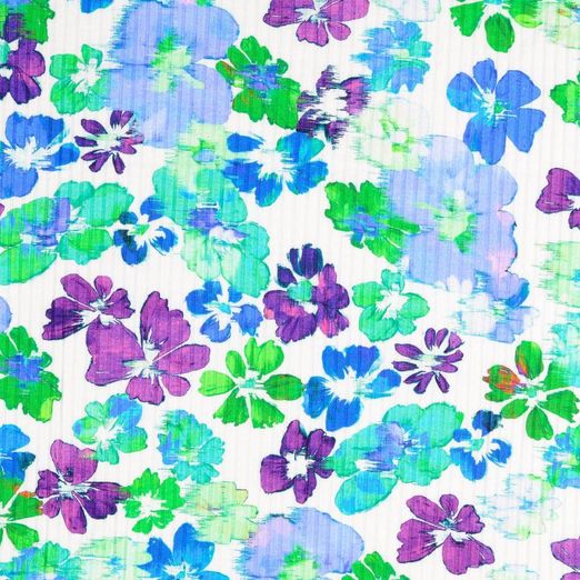 Baumwolle Rippjersey Digitaldruck - Blumen Blau Baumwolle Rippjersey Digitaldruck - Blumen Blau