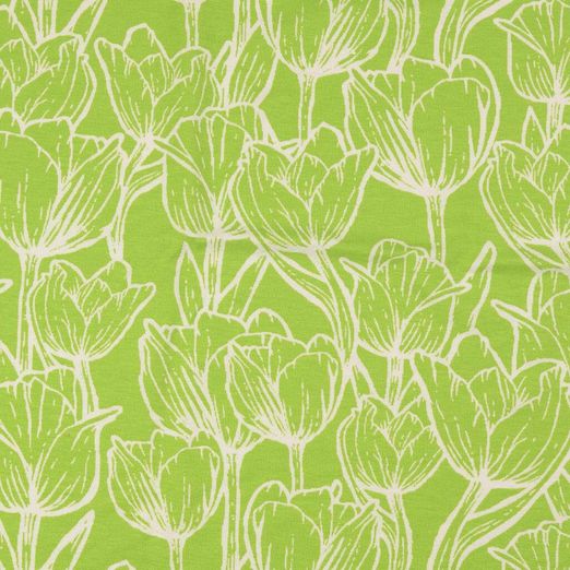 Viskosejersey Tulpen auf Kiwigrün