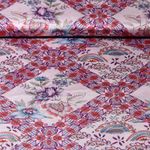 Satin - Impression digitale Fleurs et carreaux Rose