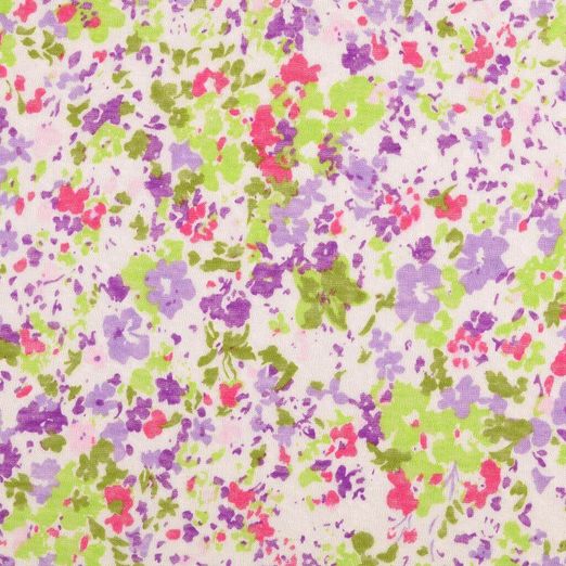 Strickstoff Blumen Grün auf Weiß XL Breit