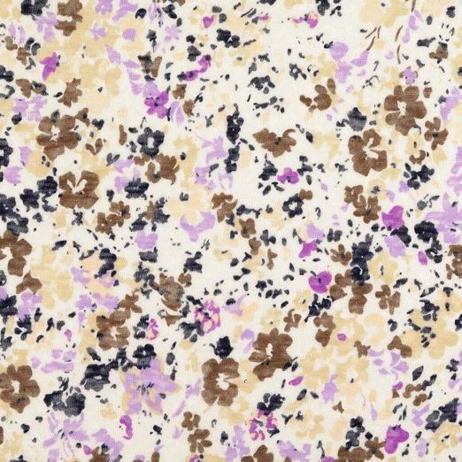 Strickstoff Blumen Braun auf Weiß XL Breit