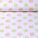 Jersey - Lustige Blumen Weiß  Neon