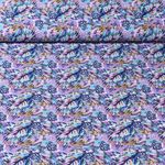 Popeline de coton - Feuilles et fleurs multicolores Violet