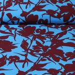 Tissu pour blouses et robes - Stretch Fleurs et tiges Bleu Marron-0