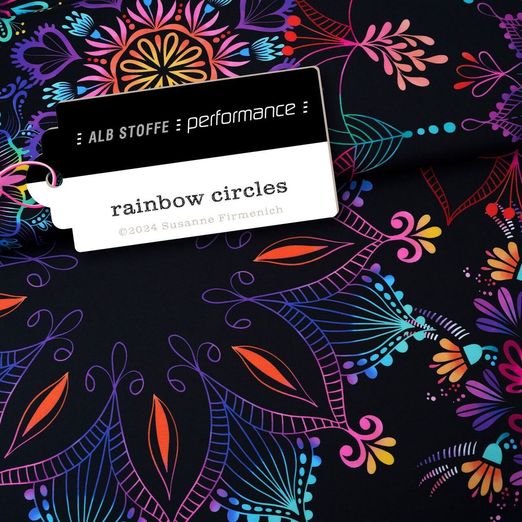 Tissu Albstoffe - Collection Performance - Rainbow Circles Noir