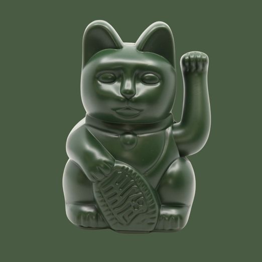 Maneki Neko - Glückskatze S - dunkelgrün