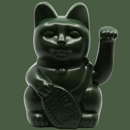 Maneki Neko - Glückskatze L - dunkelgrün