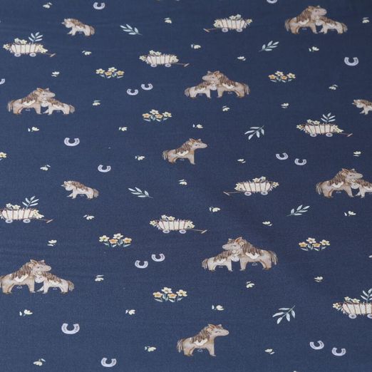 Baumwoll-Popeline - Digitaldruck Pferdeliebe auf Navy