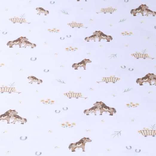 Baumwoll-Popeline - Digitaldruck Pferdeliebe auf Weiß