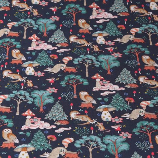 Baumwoll-Popeline - Digitaldruck Im Zauberwald auf Navy