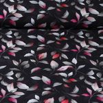 Popeline de viscose - Impression digitale Stretch Feuilles Noir-0