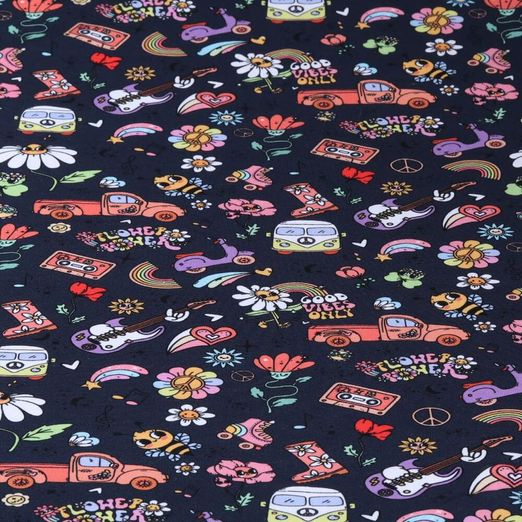 Jersey - Digitaldruck Flower Power Navy