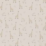 Bomullspoplin - Giraffer och blommor beige