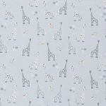 Bomulls-poplin - Giraffer och blommor ljusblå