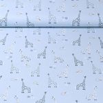Popeline de coton - Girafes et fleurs Bleu clair
